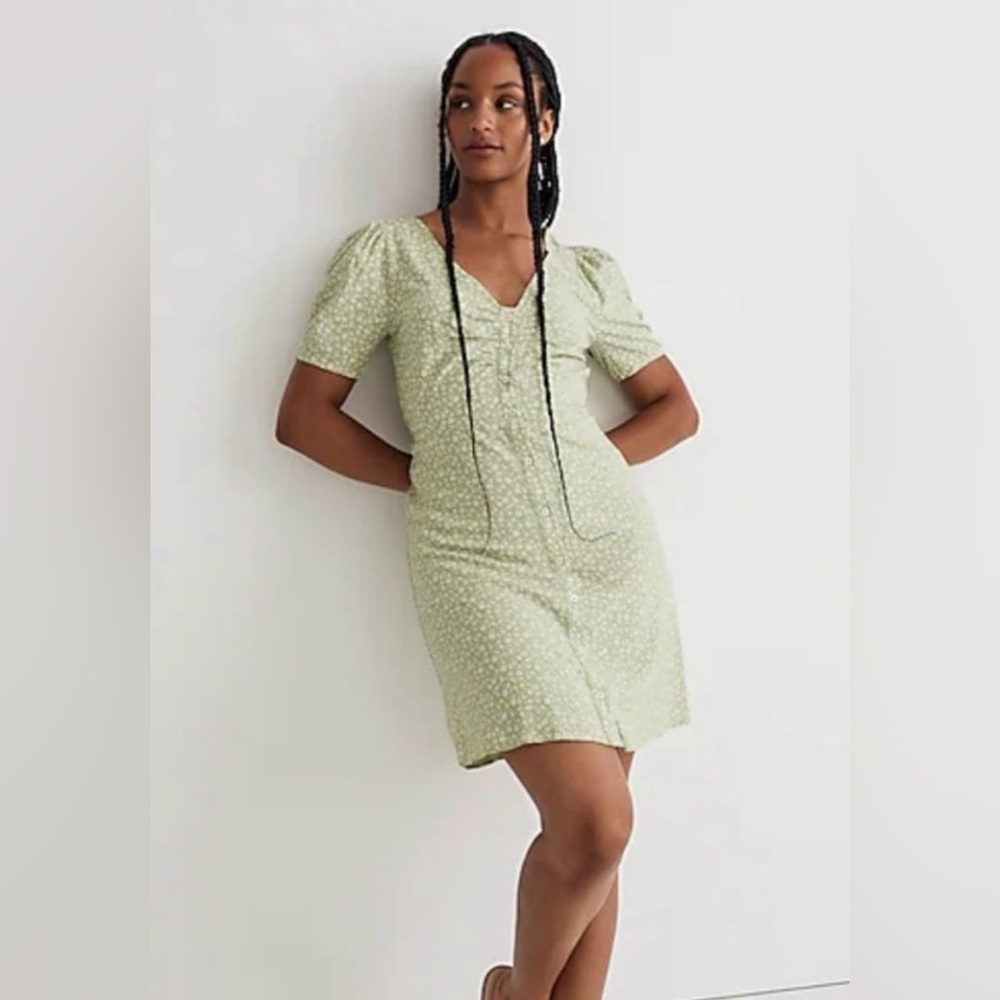 Madewell Ditsy Daze Seedling Green V-neck Minidress Size 2/Small